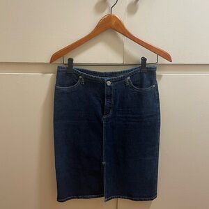 Vintage Y2K 90's Squeeze Dark Blue Denim Pencil Skirt (Size S, 3/4)